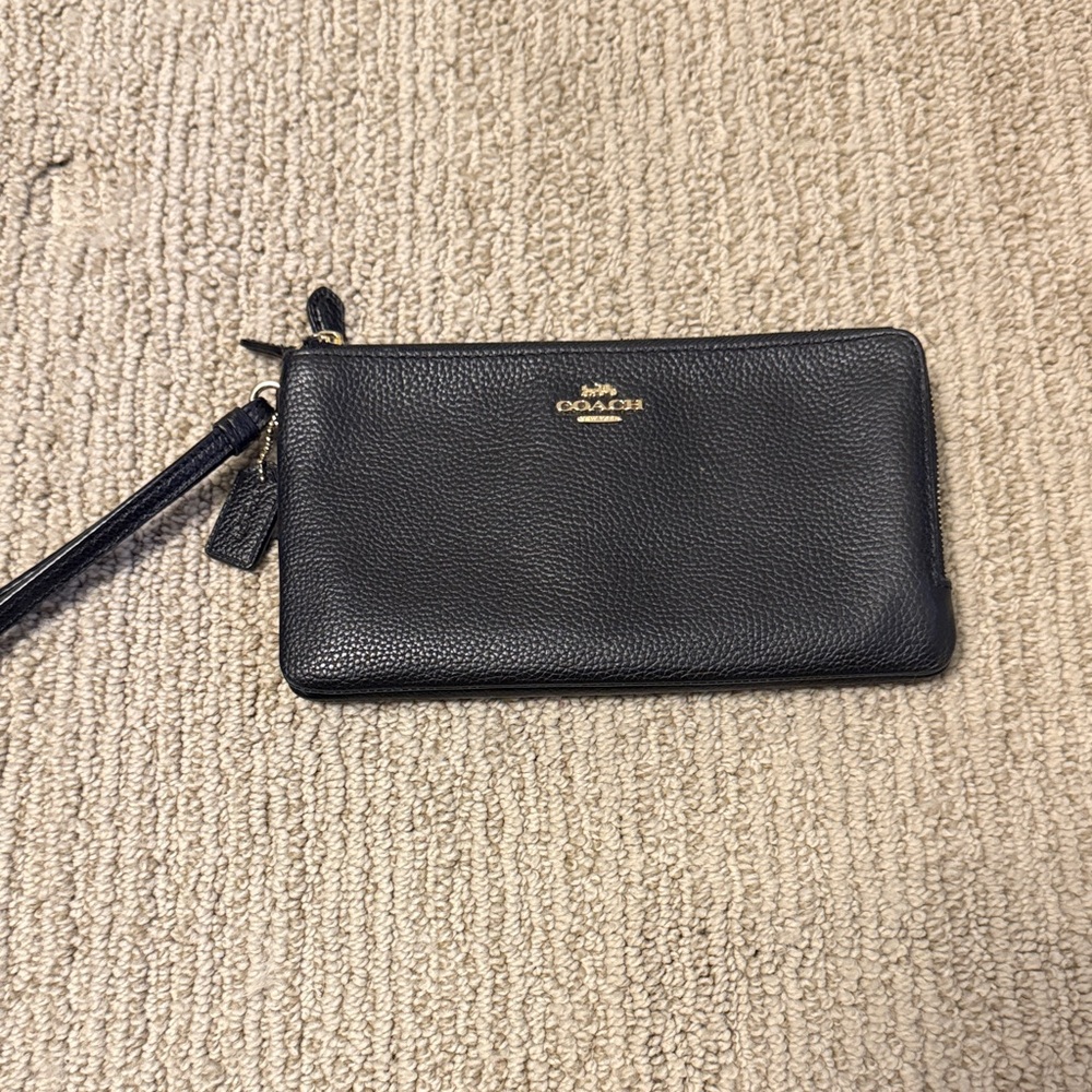 Coach Black Leather Wristlet with Gold Accents